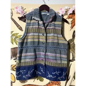 IVY Vest Women Small Multi Color Excellent Embroidered Denim Mixed Media Striped